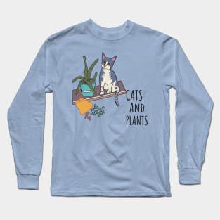 Cat on a shelf with plants Long Sleeve T-Shirt